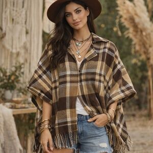 New Marc New York Plaid Poncho Shawl Cape – One Size